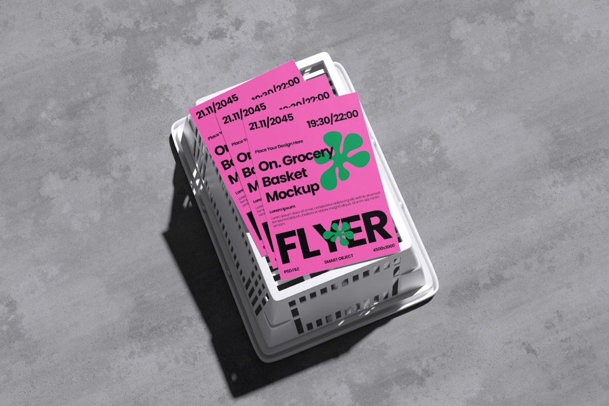 Flyer on Grocery Basket Mockup, an Advertising Mockup by Rielismee (Photo 2 of 5)