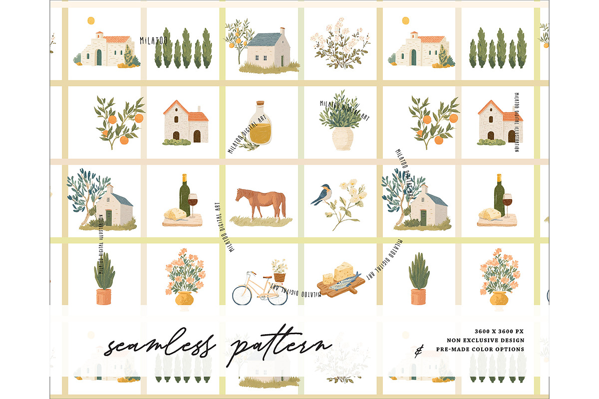 Mediterranean Village House pattern, a Pattern Graphic by Milatoo (Photo 1 of 3)
