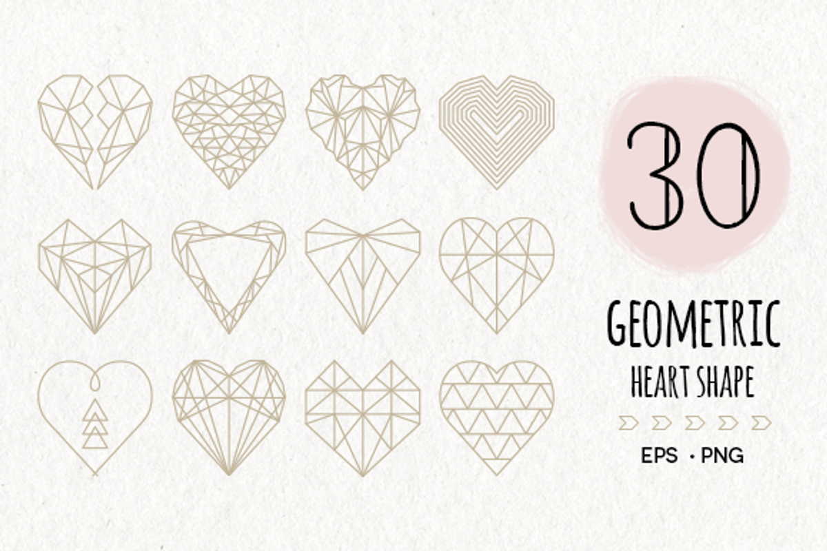 30 Geometric Heart Shapes Symbols