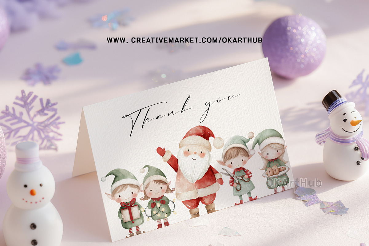 Watercolor Christmas – Santa, Elves, a Seasonal Illustration by OKArtHub (Photo 2 of 12)