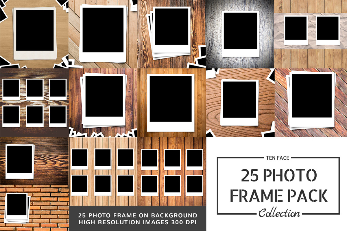 25 Photo Frame Mockups on wood, a Product Mockup by 10 Face (Photo 2 of 3)