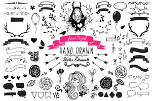104 Hand Drawn Vector Elements + PNG