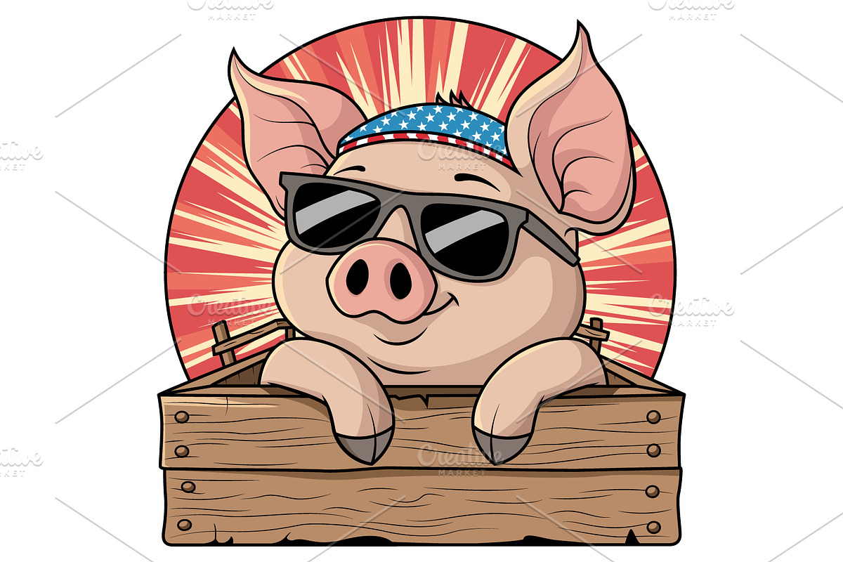 Patriotic Pig Vector Cartoon, an Animal Illustration by Ghagra (Photo 2 of 3)