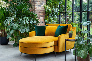 Stylish Mustard Velvet Chaise Lounge, an Architecture Photo by Lermont51