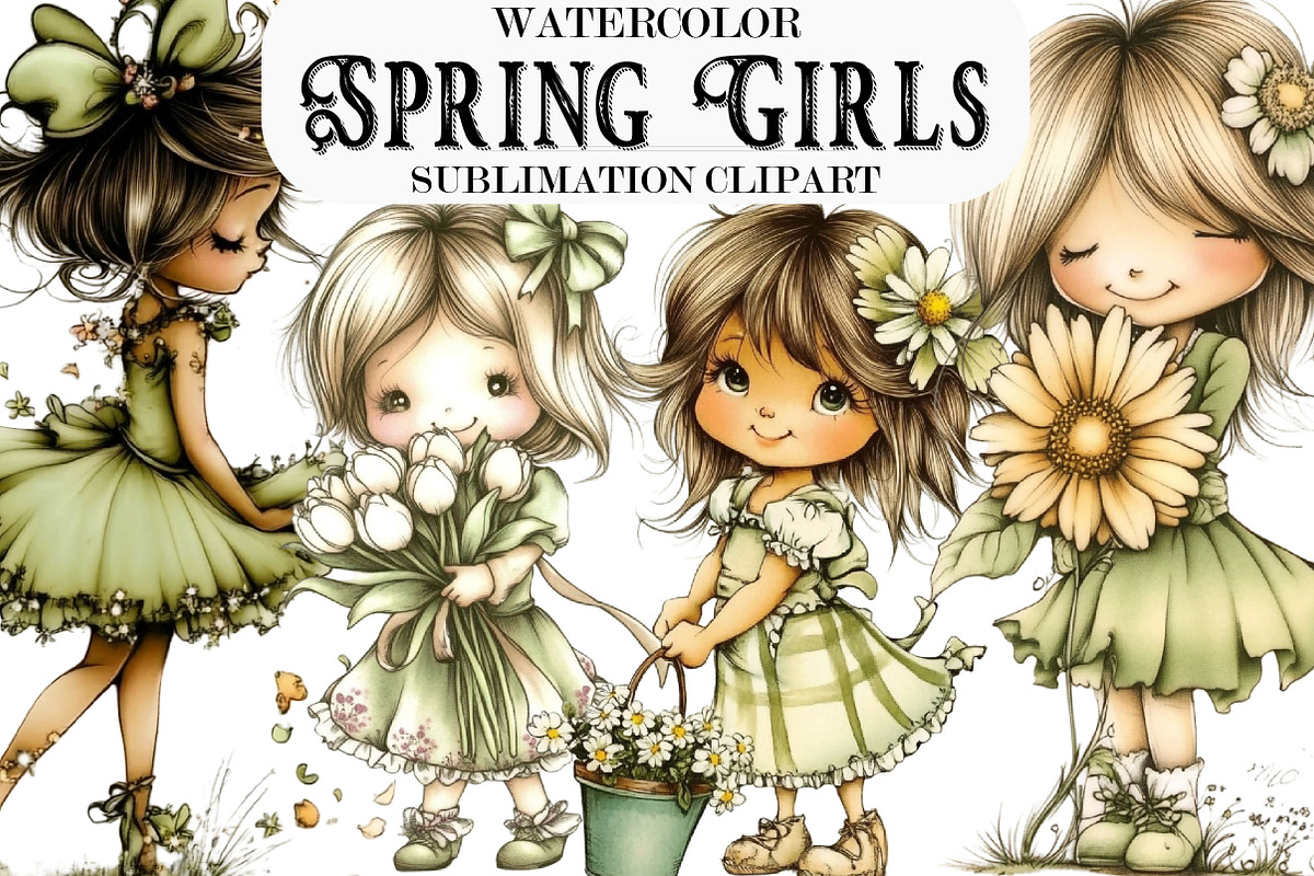Whimsical Spring Girls Clipart, an Illustration by Designking (Photo 1 of 5)