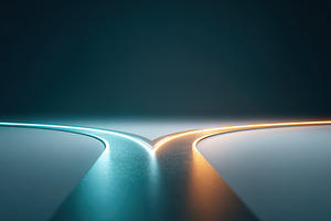Glowing split path convergence, an Abstract Photo by AlyaAnd