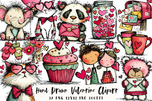 Hand Drawn Valentine Clipart, an Illustration by OK Design
