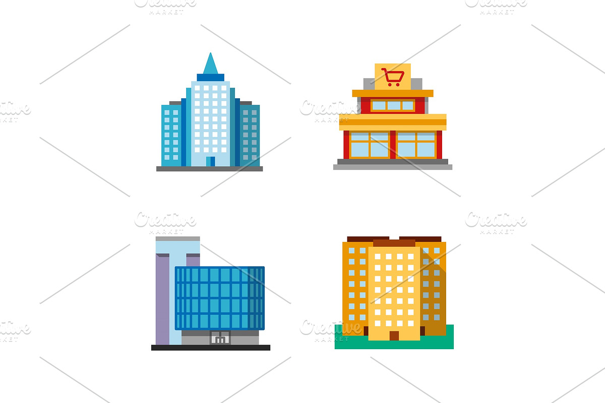 City buildings icons set, an Icon by IMG Visuals