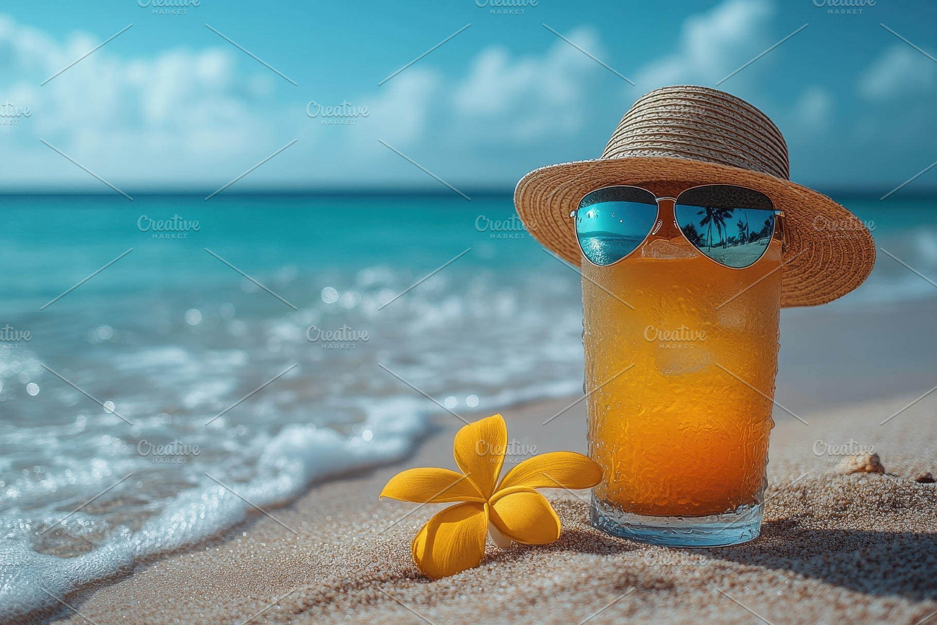 Refreshing cocktail with sunglasses, a Photo by Tanuart