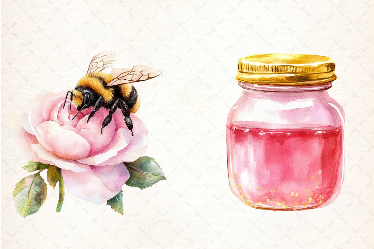 Watercolor Honey And Bee Clipart, an Illustration by DreamCafeArt (Photo 2 of 5)