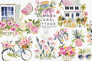 Summer watercolor clipart set, a Decorative Illustration by Patishop Art