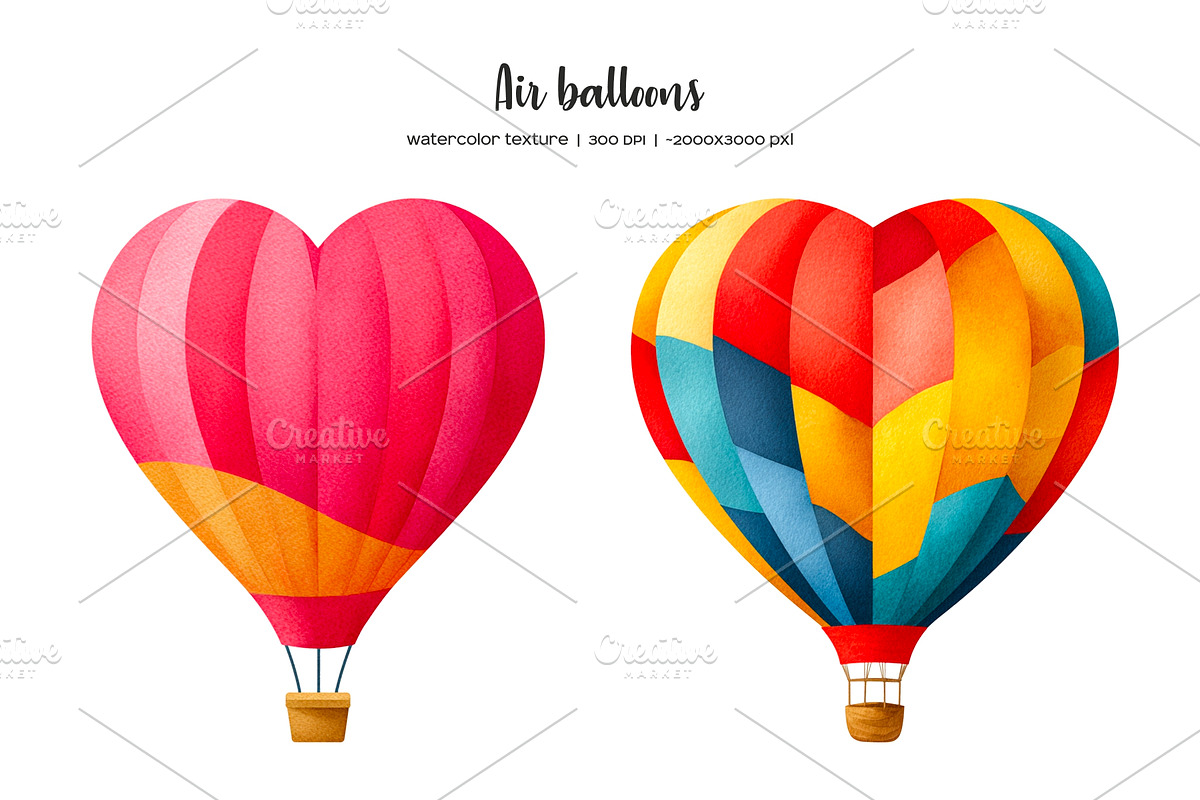 Watercolor color heart air balloons, a Transportation Illustration by Art and Funny (Photo 2 of 7)