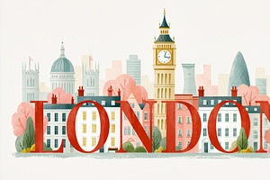 London city skyline illustration with Big Ben, St Paul's Cathedr, an Illustration by Studio ANNA