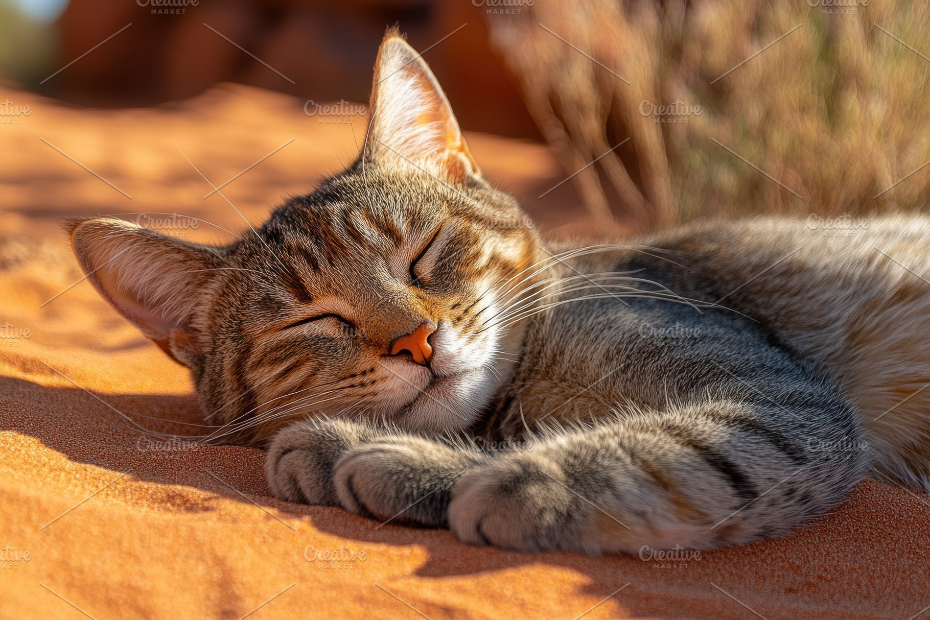 Tabby cat sleeping peacefully on ora, an Animal Photo by Pixeness Studio