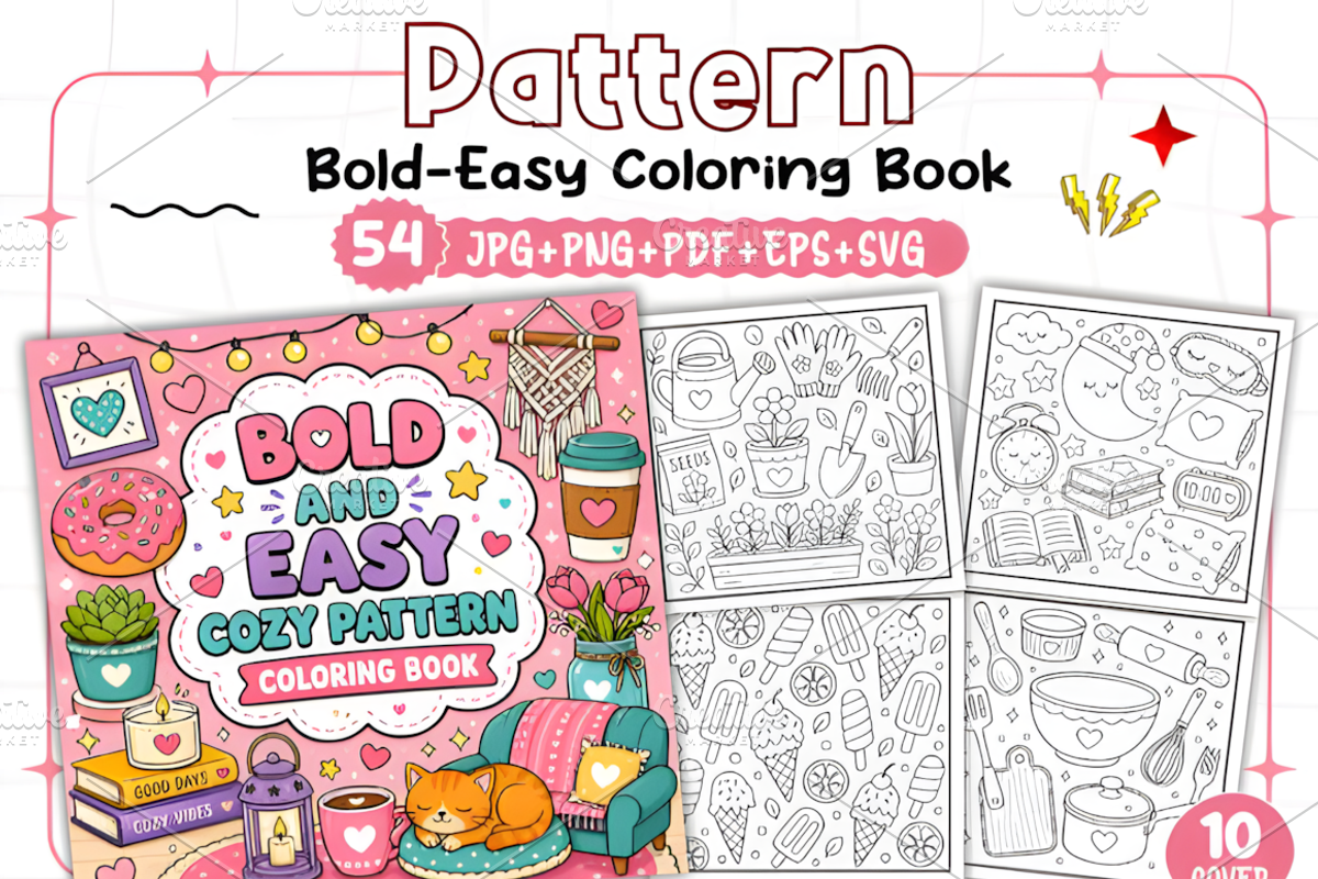 Bold Easy Pattern Coloring Book, a Decorative Illustration by Design Station (Photo 1 of 3)