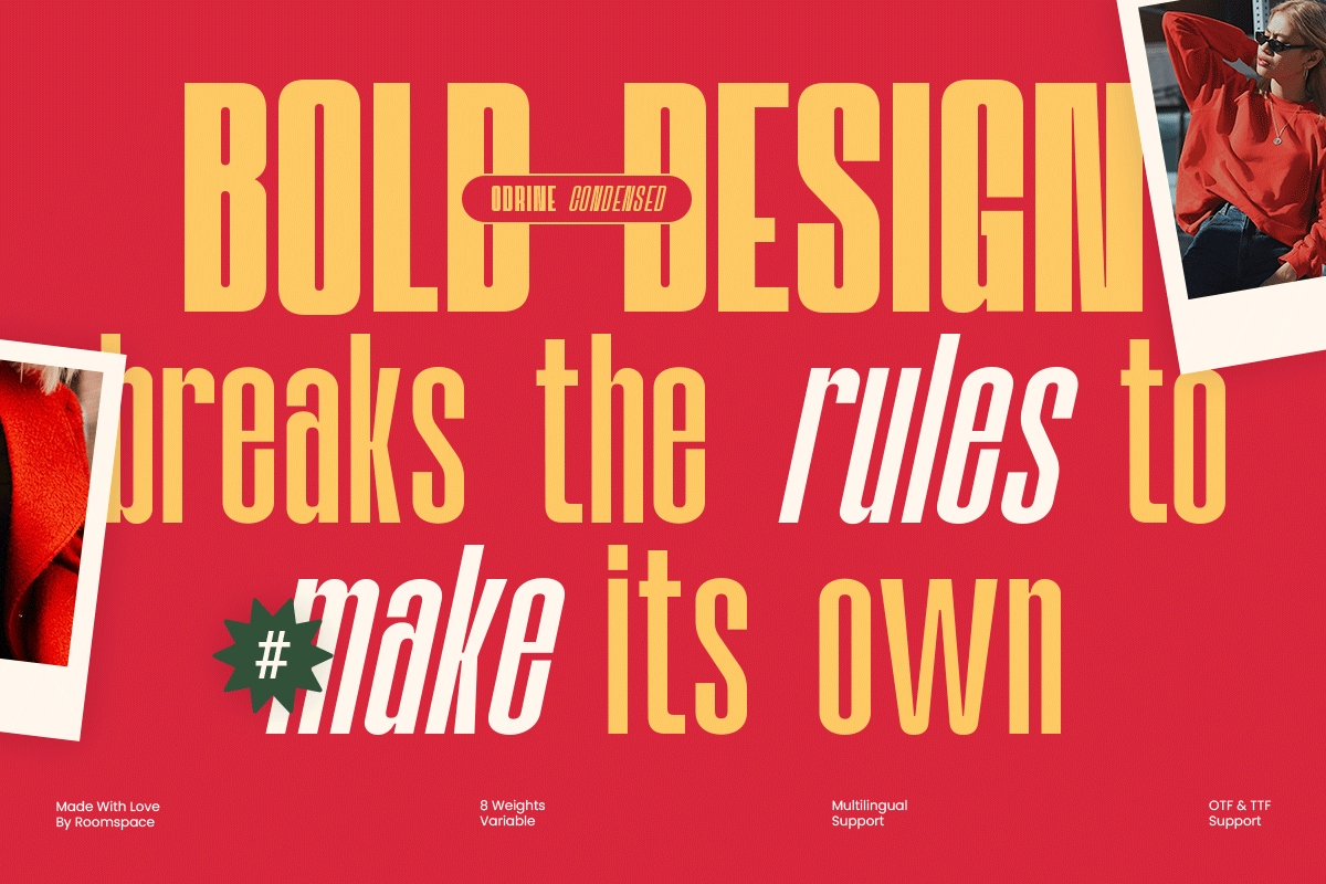 Odrine - A Retro Modern Condensed, a Sans Serif Font by roomspace creative lab (Photo 3 of 12)