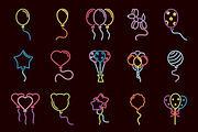 Neon Balloon Icon Set, an Outline Icon by studiogstock (Thumbnail 1 of 3)