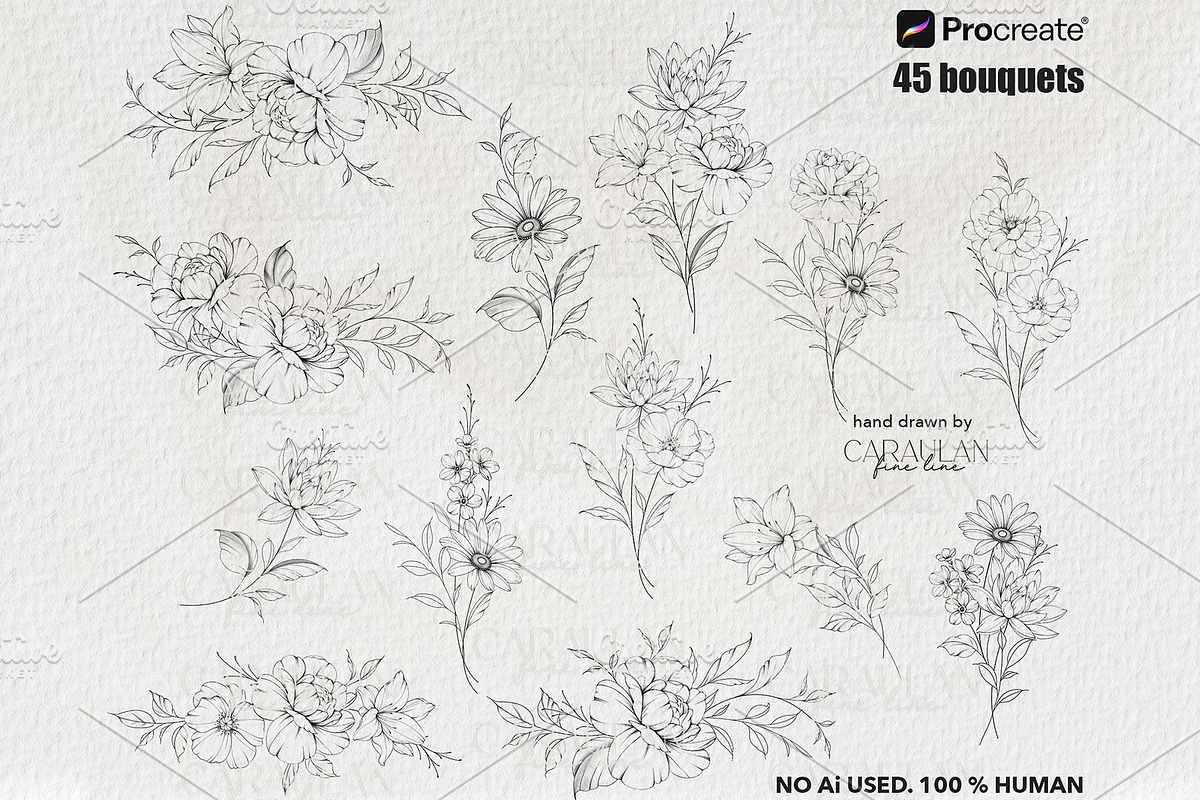 Procreate Stamps: Fine Line Tattoo, a Brush Add-On by CaraulanStore (Photo 4 of 9)