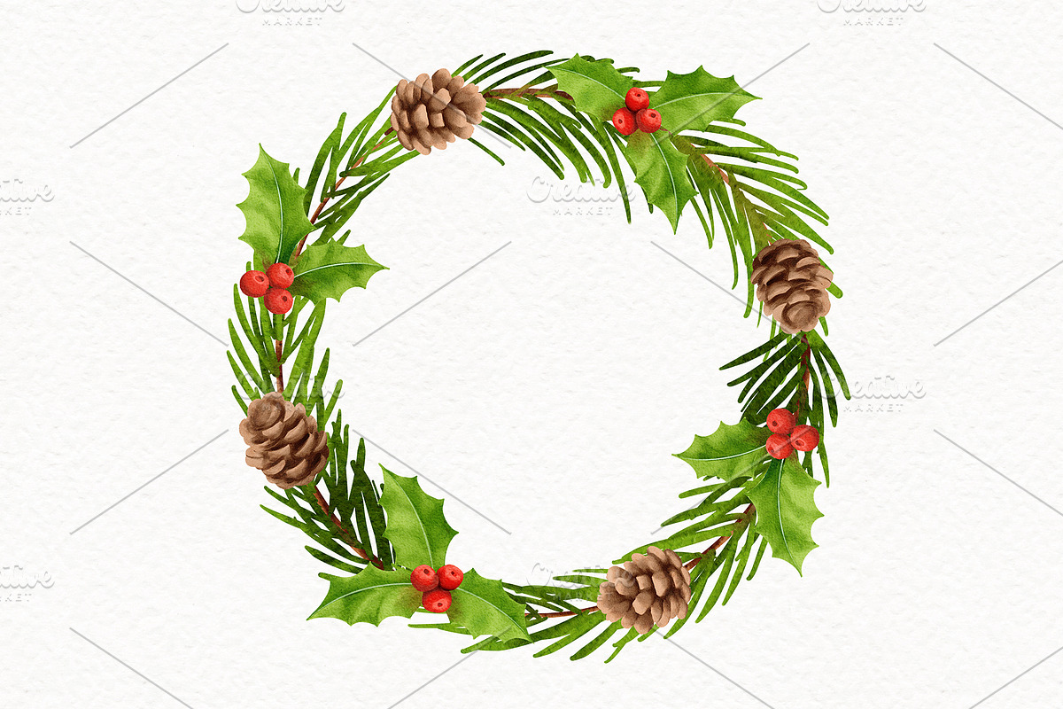 Christmas Decoration Watercolor Set., a Decorative Illustration by kaisorn (Photo 8 of 8)