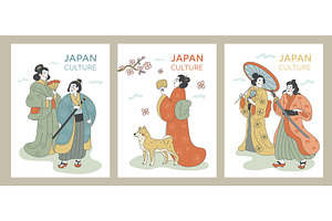 Japan traveling cards. Geisha and, an Illustration by YummyBuum