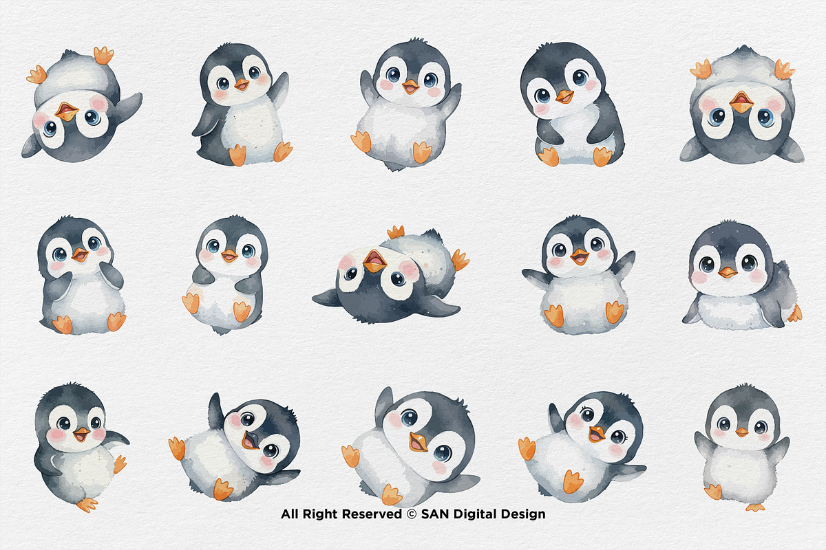 15 Bundle Watercolor Cute Penguin, an Animal Illustration by Morspective (Photo 8 of 8)