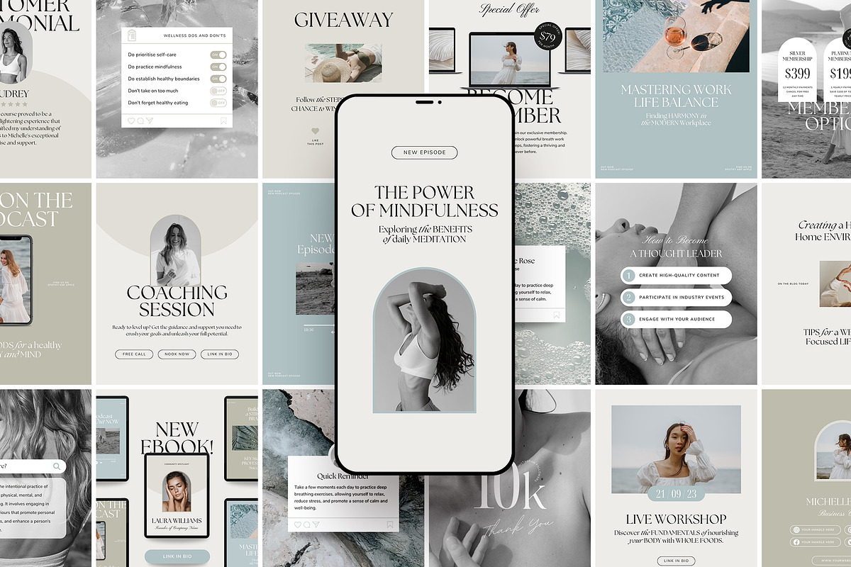 Wellness Instagram Templates, a Social Media Template by Studio Loire (Photo 1 of 8)