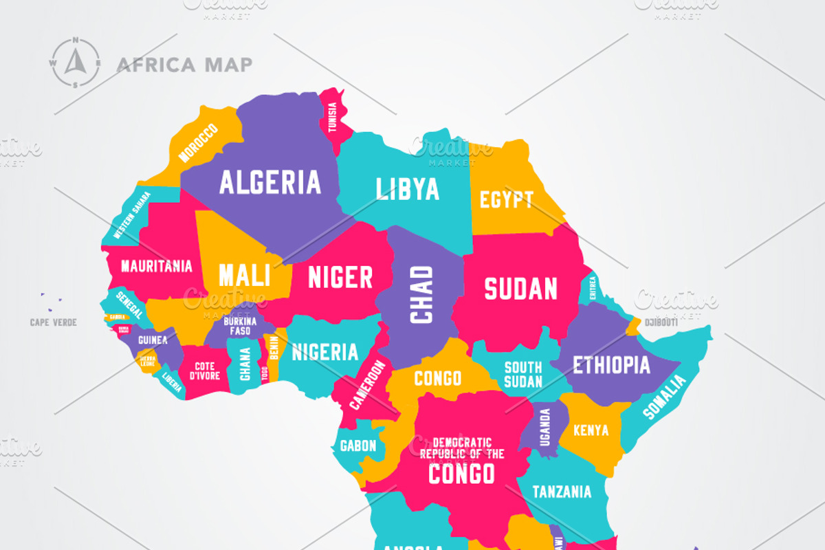 Africa Map With Coutry Names, an Object Graphic by Black White Mouse Design