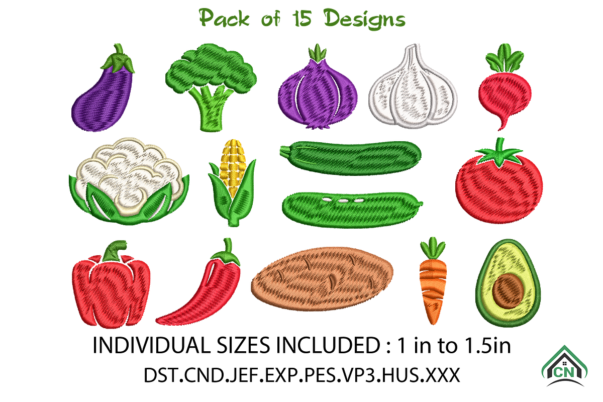 Mini Vegetable Embroidery Designs, an Illustration by Craft Nest (Photo 1 of 6)