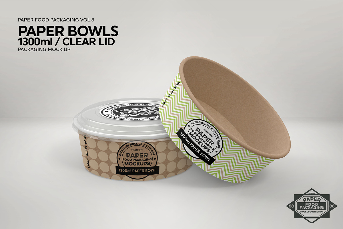 Paper Bowls with Clear Lids Mockup, a Packaging Mockup by INCDesign (Photo 5 of 8)