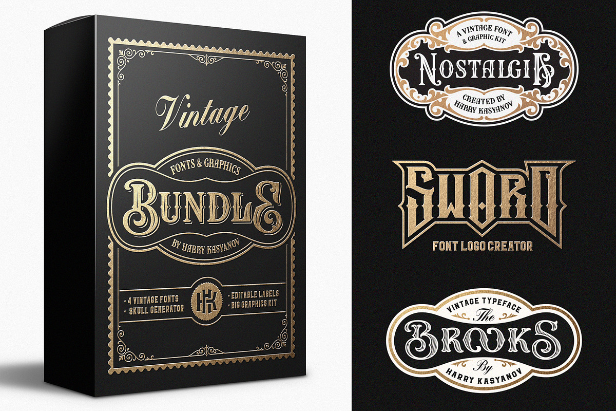 Vintage Fonts & Graphics Bundle, a Handwritten Font by Harry Kasyanov (Photo 1 of 16)