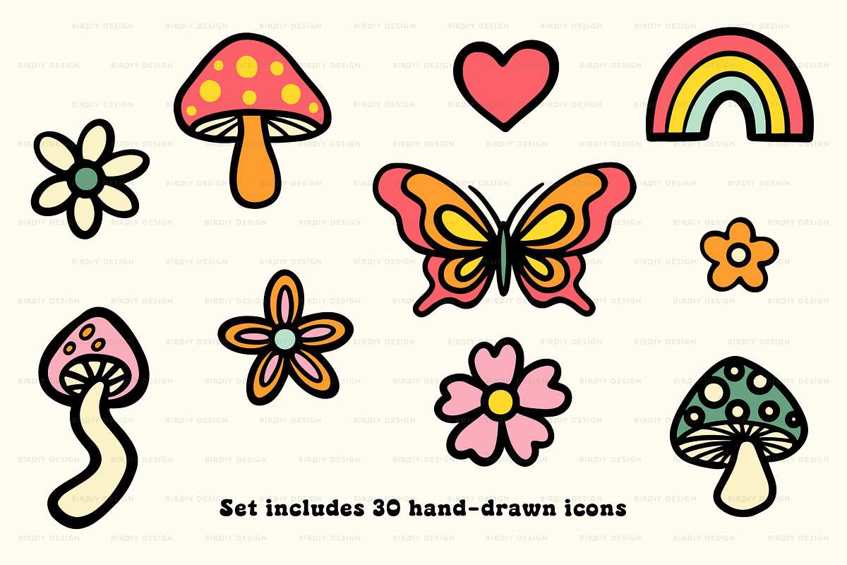 Psychedelic Retro Hippie Icons, a Solid Icon by BirDIY Design (Photo 4 of 10)