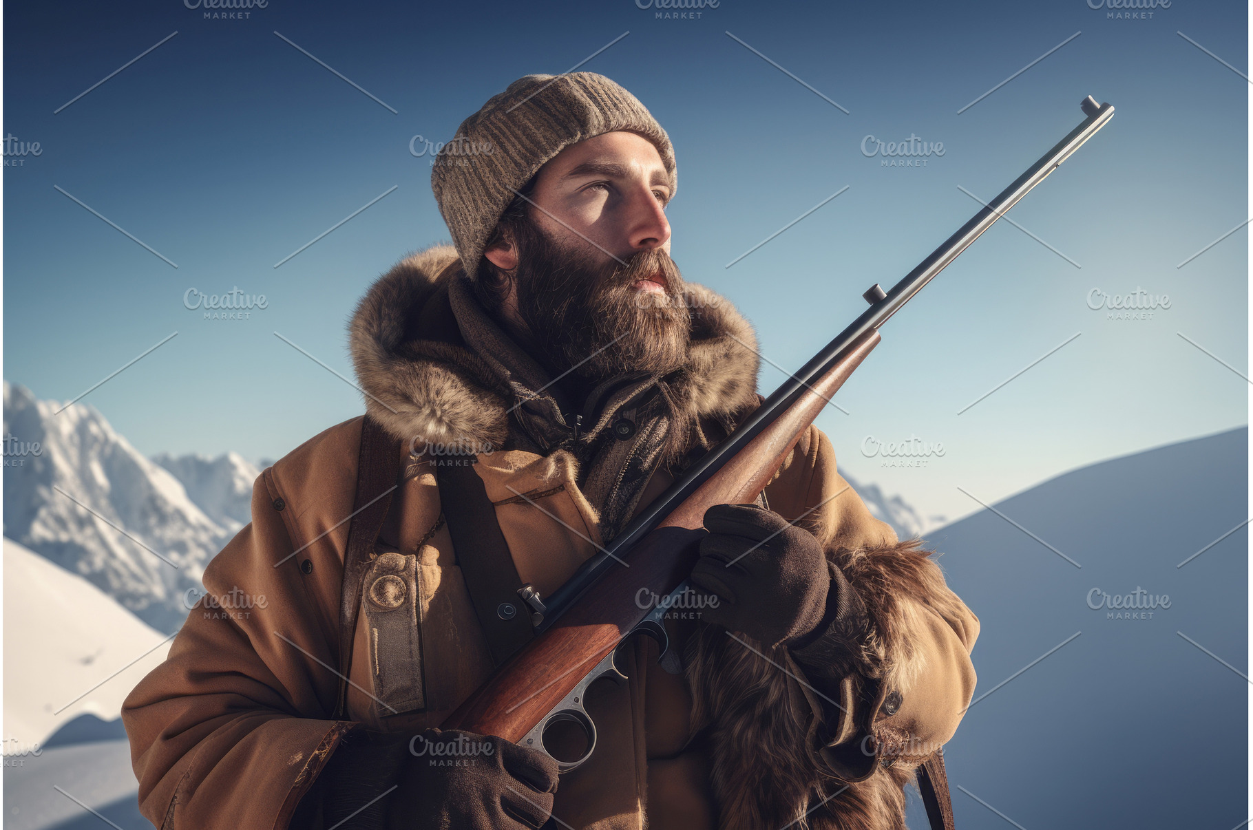 Man with riffle in wintertime, a Person Photo by Ylivdesign