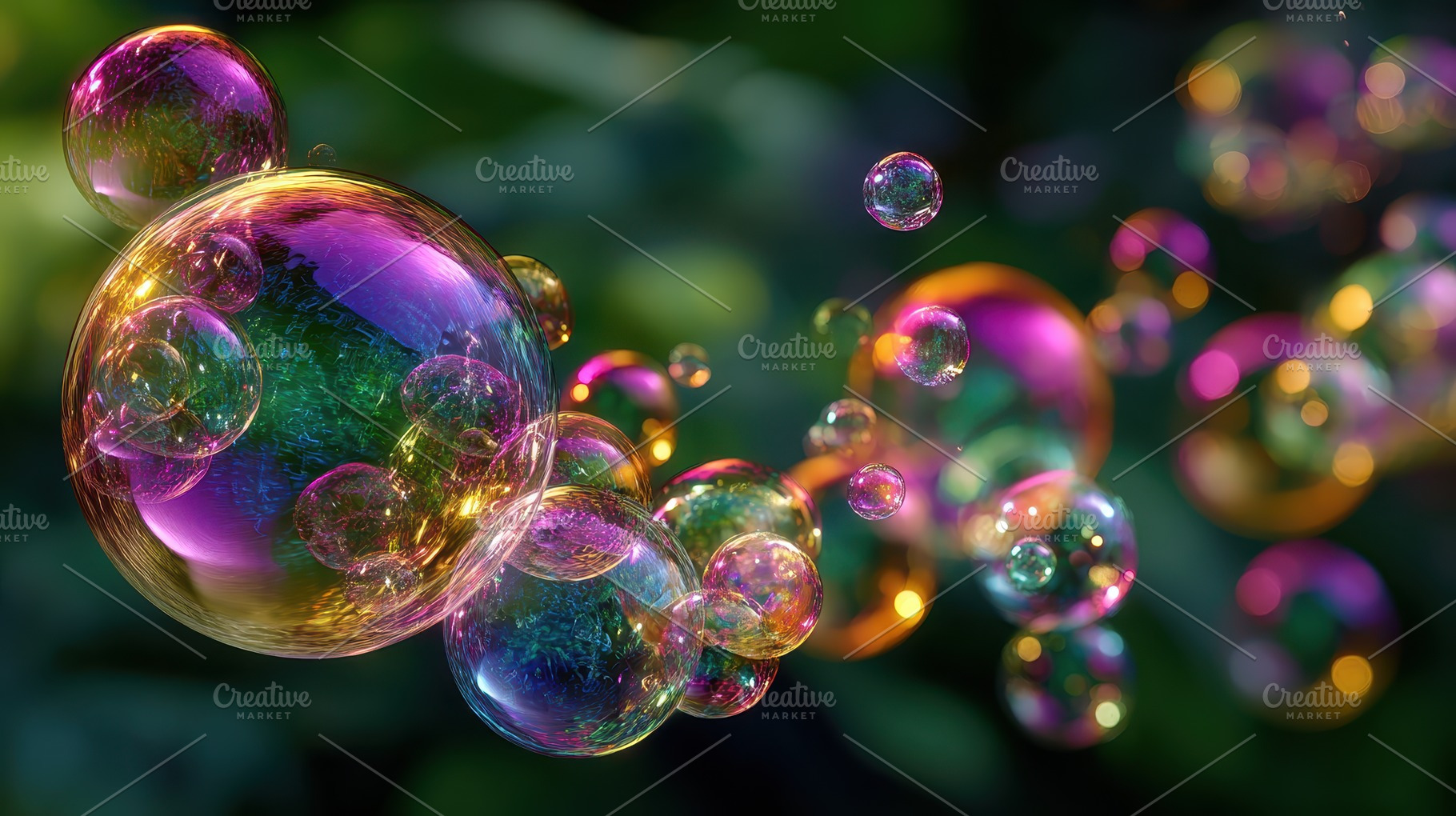 Rainbow soap bubbles floating in air, a Photo by Pixeness Studio