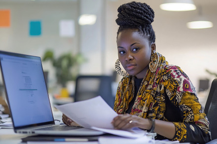 Professional woman working diligentl, a Photo by Tanuart