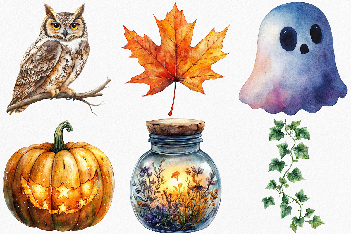 Watercolor Halloween Clipart Bundle, an Illustration by Canvas Craft (Photo 2 of 7)