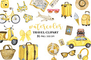 Watercolor Yellow Travel clipart PNG, a Transportation Illustration by PatternPalette (Thumbnail 1 of 2)