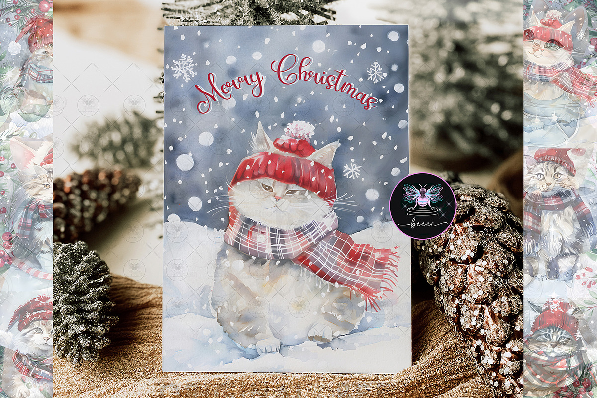 Christmas Winter Cat Clipart (JPG):, an Illustration by BigCakeBee (Photo 2 of 2)