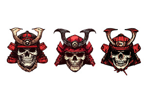 Samurai helmet skull color ink, an Illustration by Valerie Bodnar