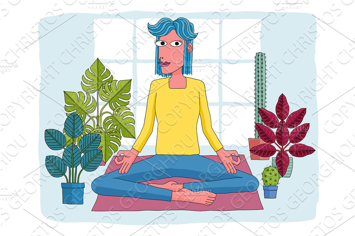 Woman Meditating Doing Yoga Pilates, a Person Illustration by Christos Georghiou