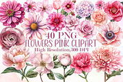 Watercolor Flowers Pink Clipart Set, an Illustration by Sublimation Artist (Thumbnail 1 of 6)