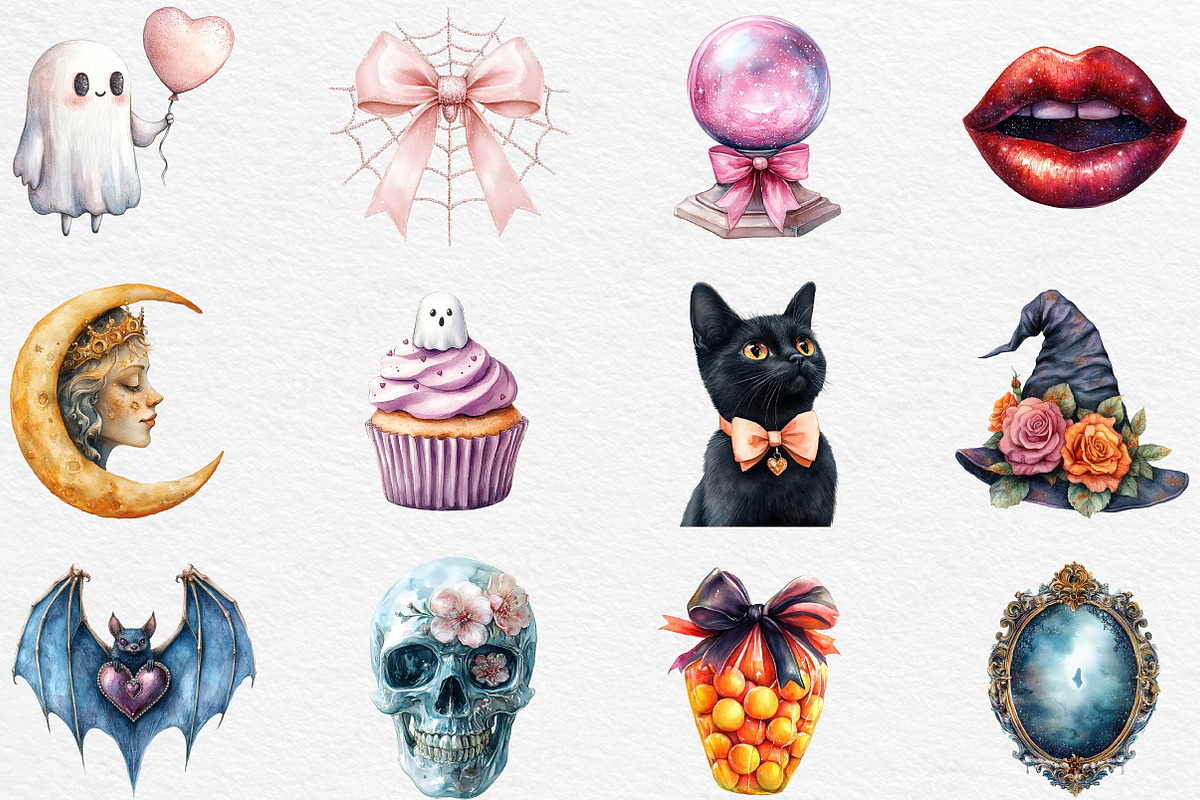 Coquette Sparkly Halloween Clipart, an Illustration by Black Bird Studio (Photo 5 of 6)