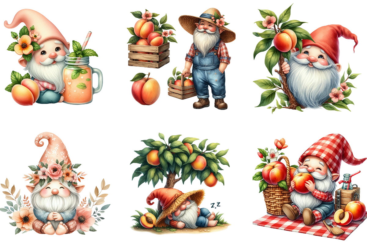 Summer Peach Gnome Clipart Bundle, a Seasonal Illustration by DreamArtGraphic (Photo 4 of 4)