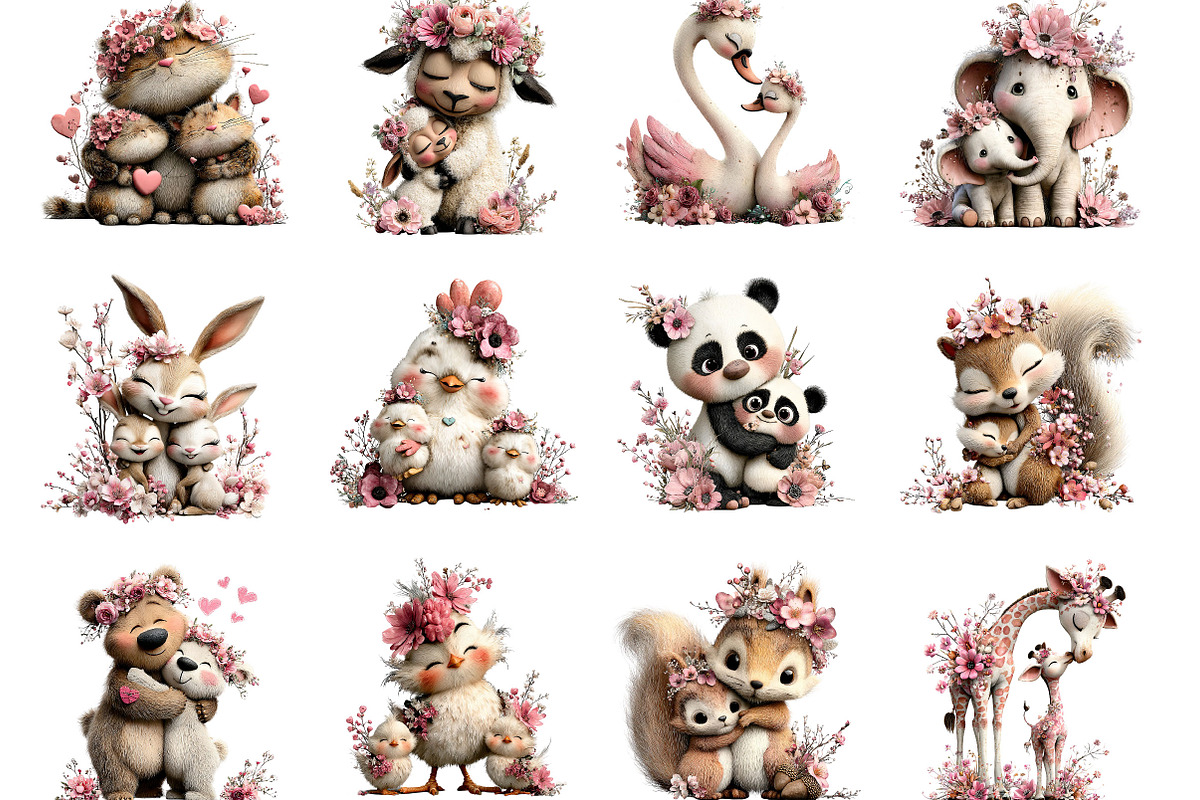 Mother's Day Animals Clipart, a Seasonal Illustration by Designking (Photo 2 of 5)