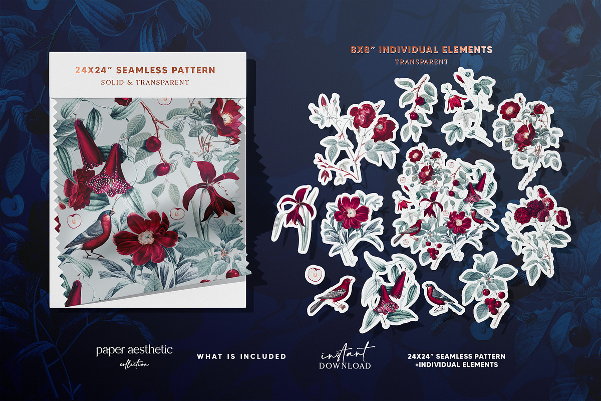 Cherry Rose Sage Floral Pattern, a Pattern Graphic by paper aesthetic (Photo 4 of 9)