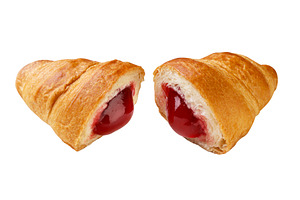 Two halves of croissant with jam on, a Food & Drink Photo by innakreativ