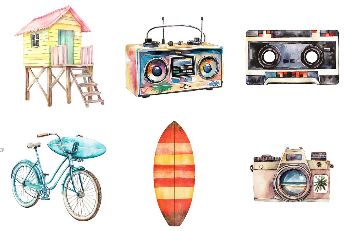 Watercolor Summer Vacation Clipart, an Illustration by Pixels.Craft (Photo 5 of 6)