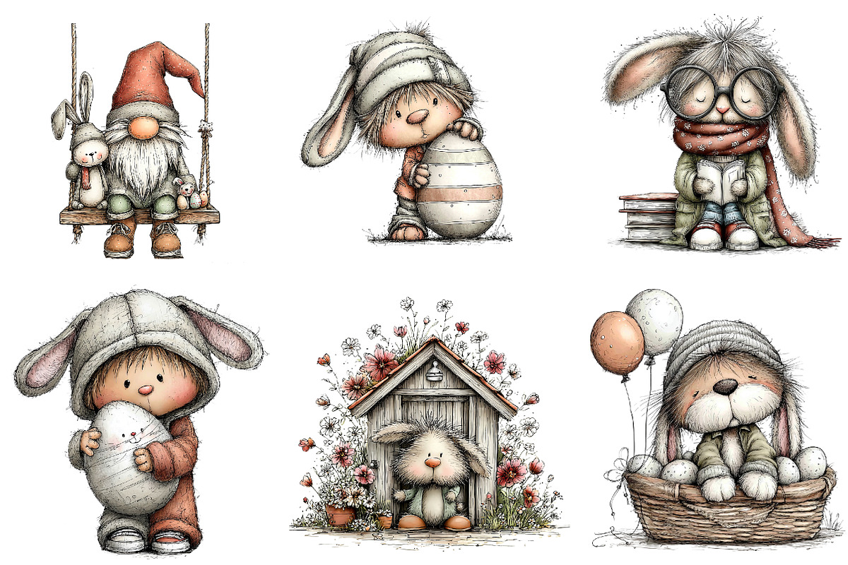 Bunny gnome watercolor clipart, an Illustration by CreationArt (Photo 3 of 5)