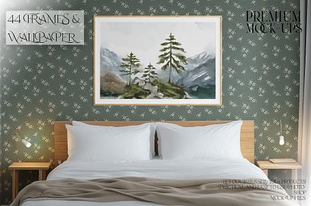 Bedroom 44 Frames & Wallpaper, a Household Mockup by mock-ups