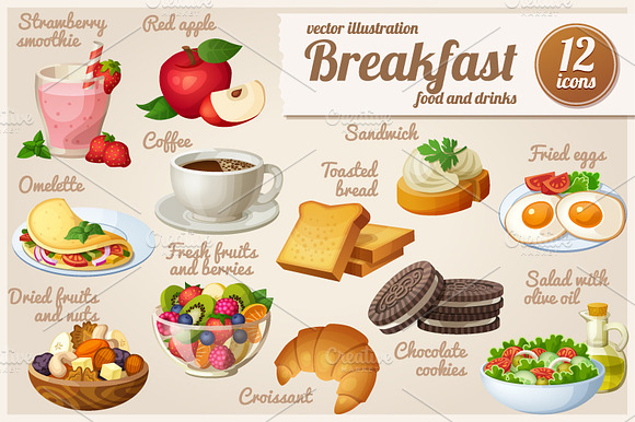 Set Of Food Icons. Breakfast.
