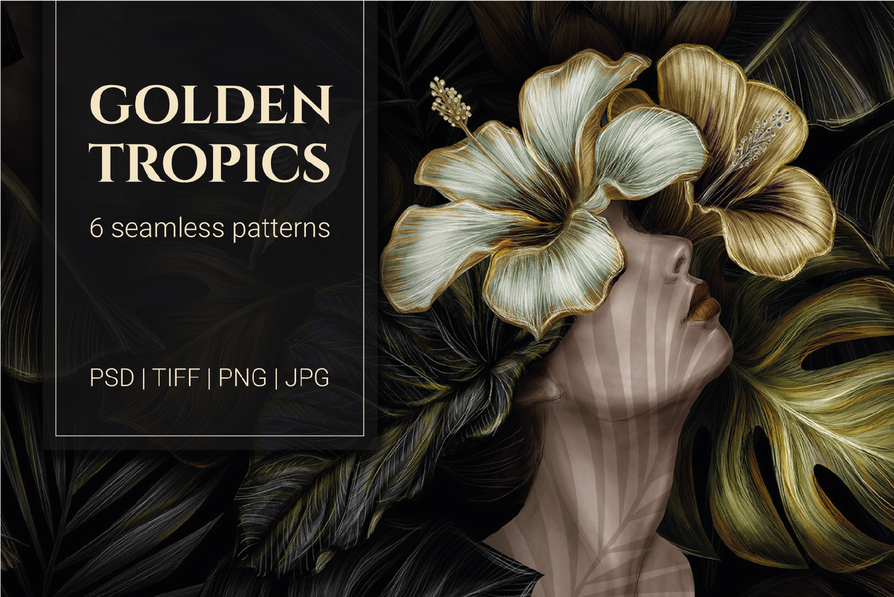 Golden Tropics Seamless Patterns Set 